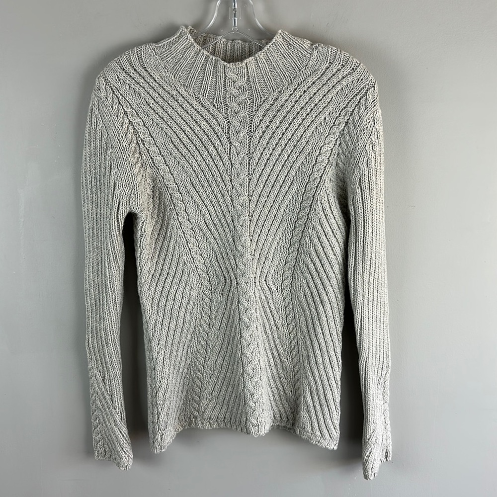 NWT IrelandsEye Portroe Fisherman Cable Knit 100% Wool Sweater Sz M Quiet Luxury